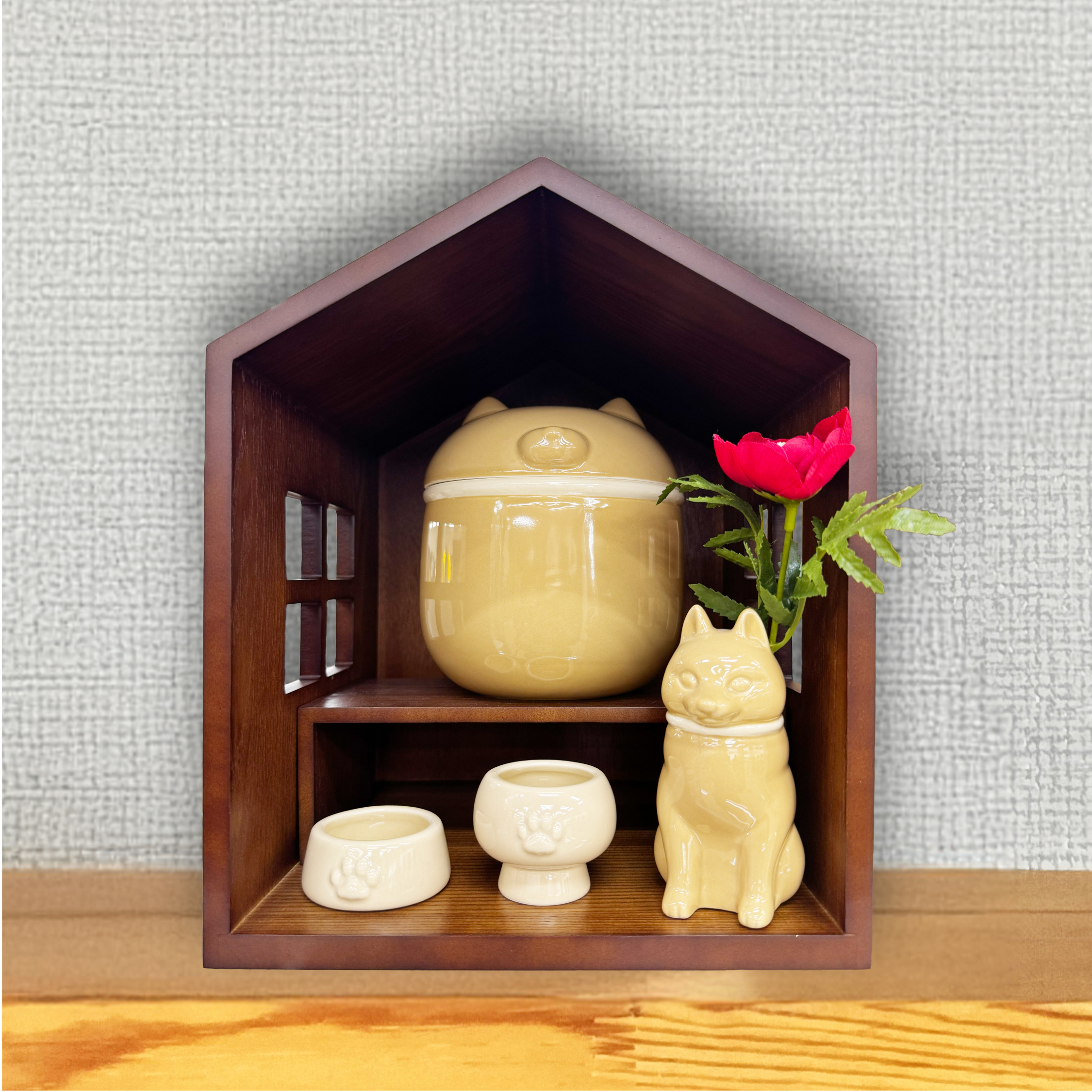 ハウス型ペット用仏壇・仏具セット（ブラウン）